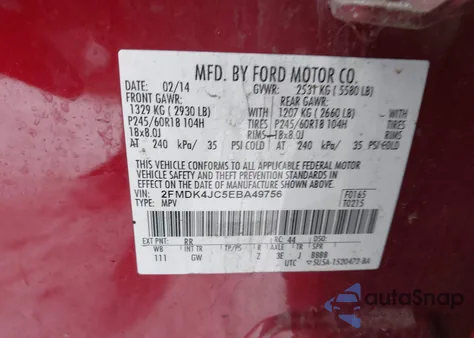 2014 Ford Edge Sel z USA, uszkodzony, nr VIN 2FMDK4JC5EBA49756